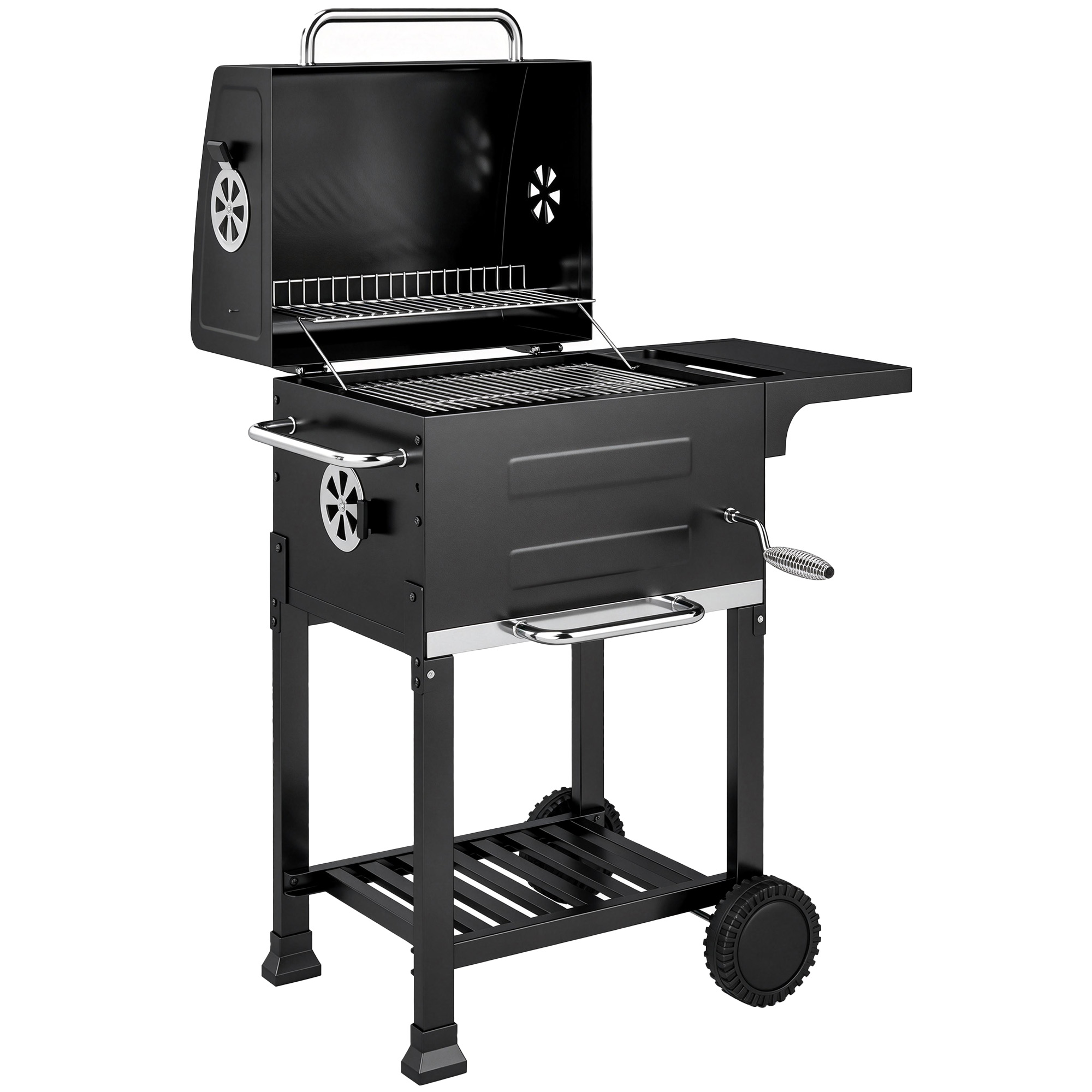 Holzkohlegrill Kompakt Grillwagen Mit Deckel Thermometer Grillrost Seitentisch Aschefach Lüftungsschlitzen