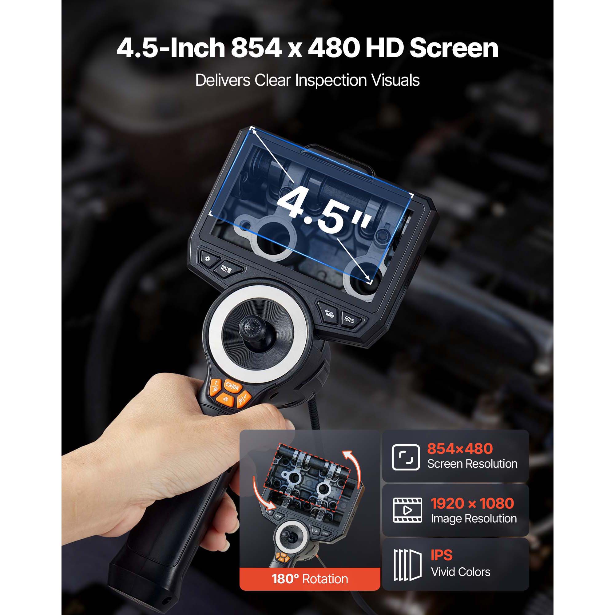 4-Way Articulating Endoscope With Light, True 1080P HD Industrial Borescope Inspection Camera With Articulated Probe, Flexible Snake Scope Cam For Wall Automotive Engine Inspect-4.9FT