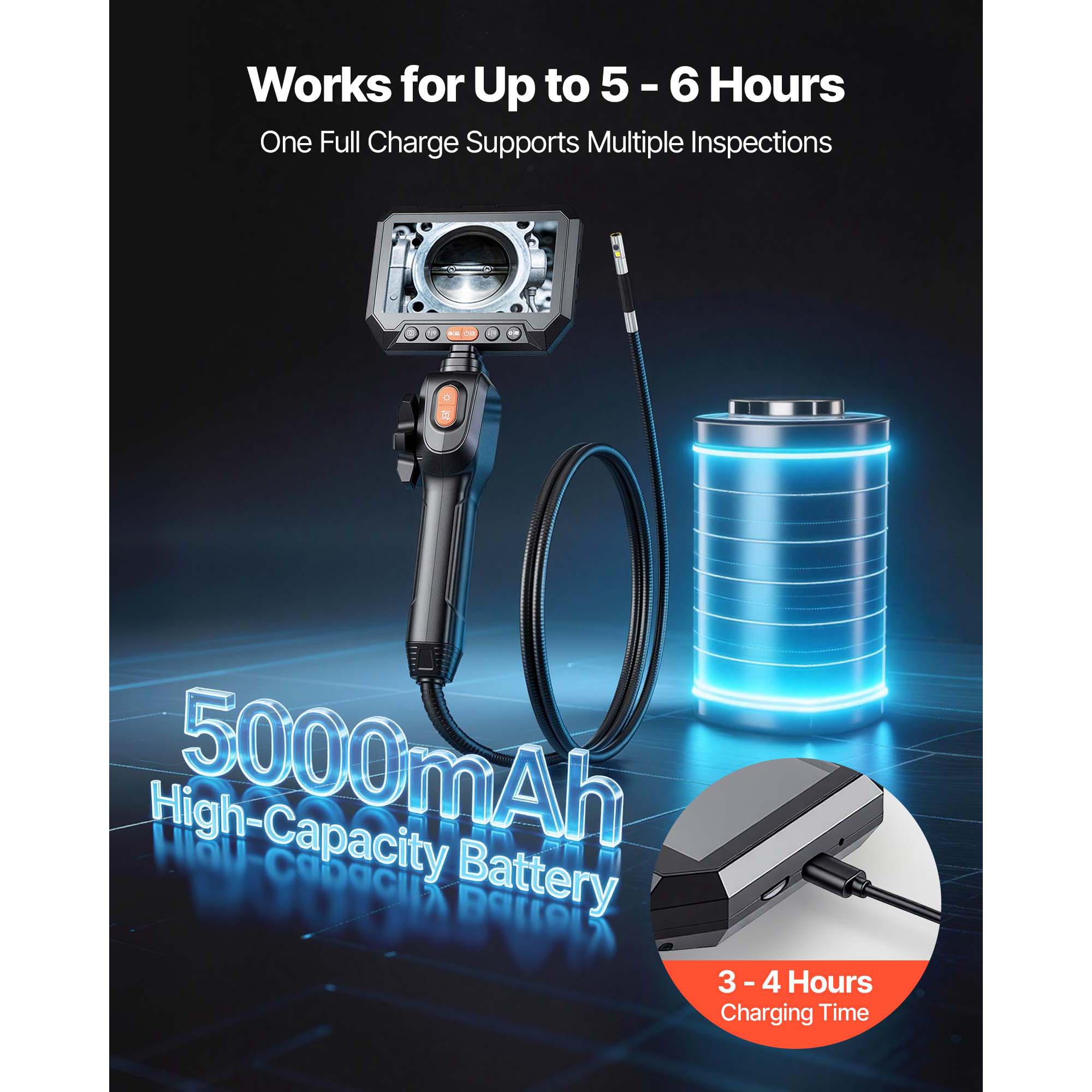 2-Way Dual-Lens Articulating Endoscope With Light, 1080P HD Industrial Borescope Inspection Camera With Articulated Probe, Rigid Snake Scope Cam For Wall Automotive Engine Inspect-4.9FT