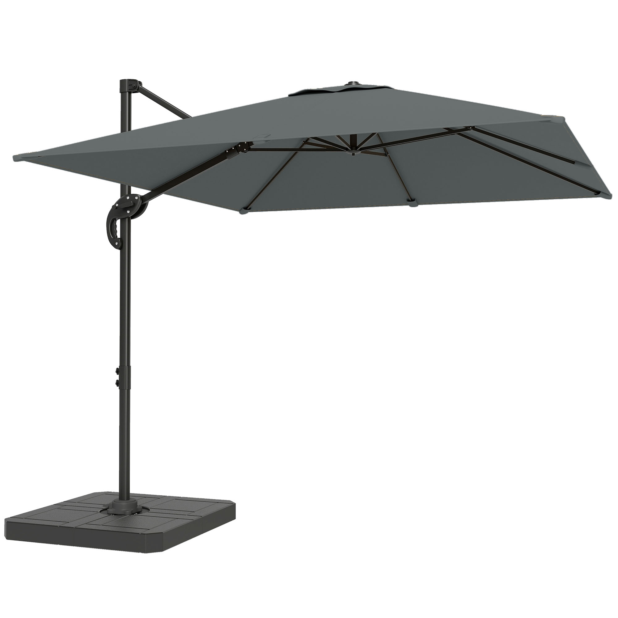 Alu Ampelschirm Ø244cm Sonnenschirm Mit Kurbel Ständer Wasserabweisend 360° Drehbar Dunkelgrau