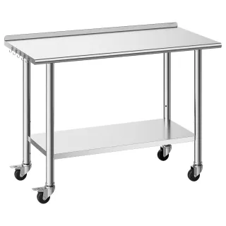 Stainless Steel Work Table, 24x48 Inch Food Prep Table With Wheels, Commercial Kitchen Workstation With Adjustable Undershelf, Metal Heavy Duty Utility Worktable, For Restaurant Ho