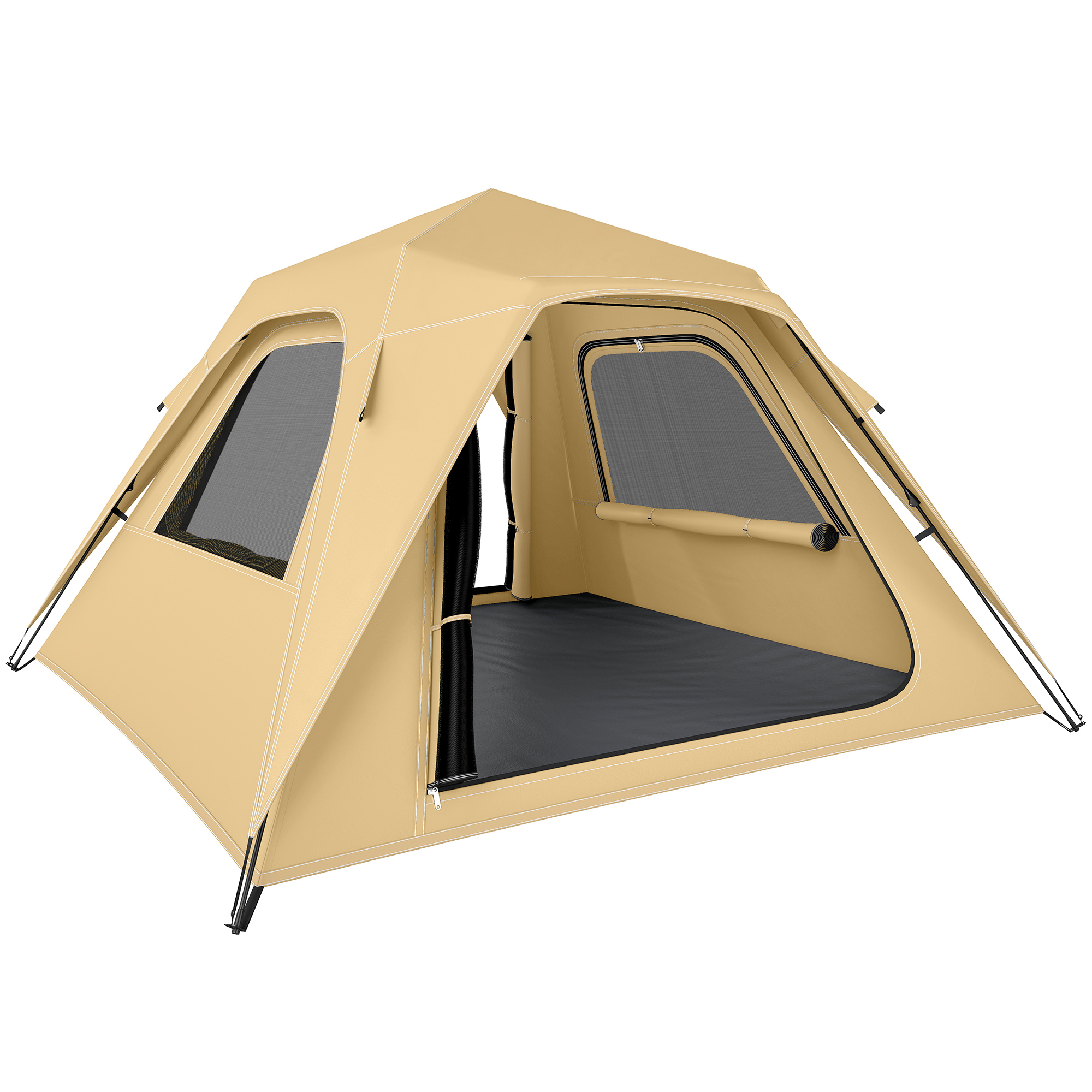Instant-Pop-Up-Zelt Mit Regenschutz, Wasserdicht Kuppelzelt Für 2-3 Personen Mit 2 Türen 2 Fenstern 240x240x160 Cm Khaki