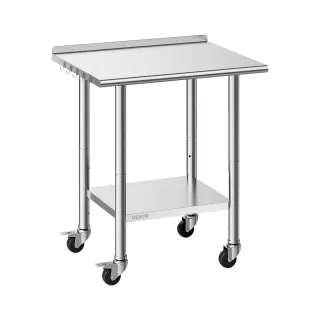 Stainless Steel Work Table, 24x30 Inch Food Prep Table With Wheels And Backsplash, Commercial Kitchen Workstation With Adjustable Undershelf, Metal Utility Worktable, For Restauran