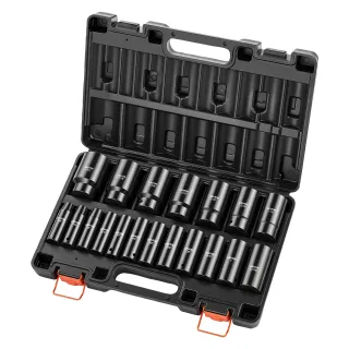 Impact Socket Set,  19 Piece Impact Sockets, Deep Socket, 6-Point Sockets, 1  2 Drive Set 3  8  To 1-1  2, Cr-V Rugged Construction, Easy To Identify, With A Sturdy Storage Case, F