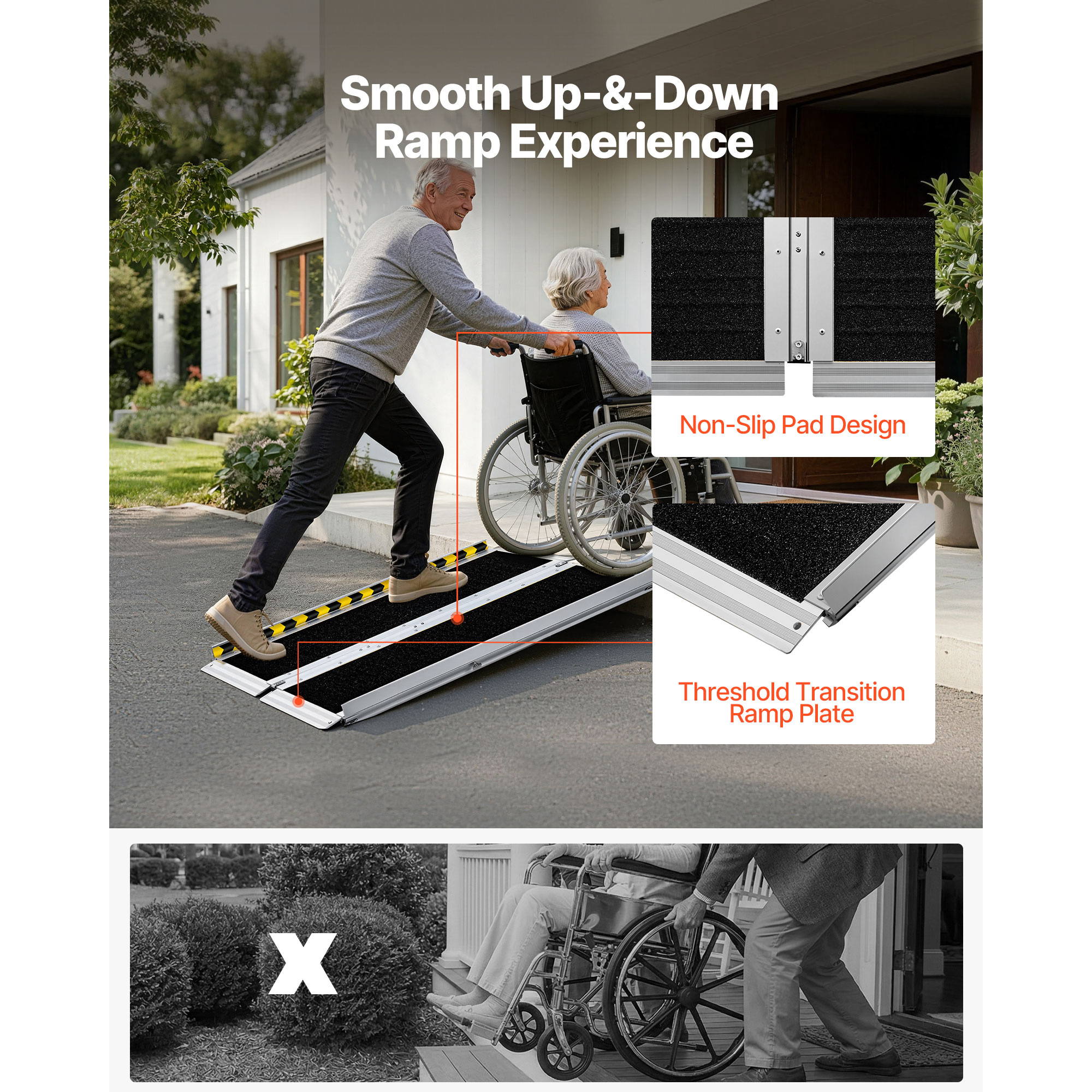 Portable Wheelchair Ramp, 4FT, Non-Slip Aluminum Folding Handicap Ramp For Wheelchair, 800 Lbs Capacity… image 5