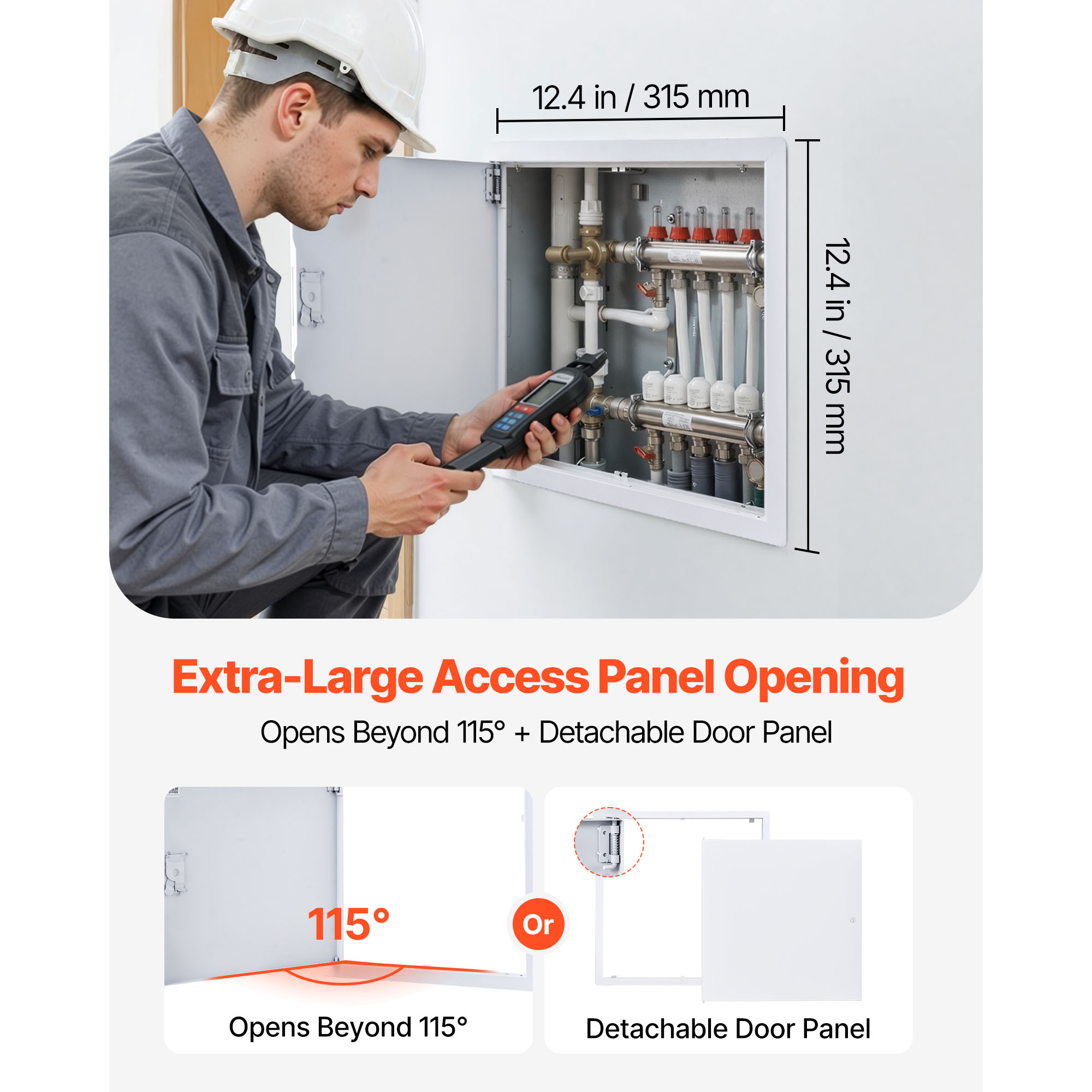 Access Panel For Drywall, 13.3 X 13.3 In Galvanized Steel Access Door, Easy Install Hinged Service Panel With Screwdriver Latch, For Ceiling Plumbing Electrical, 12.4 X 12.4 In Cutout Size White