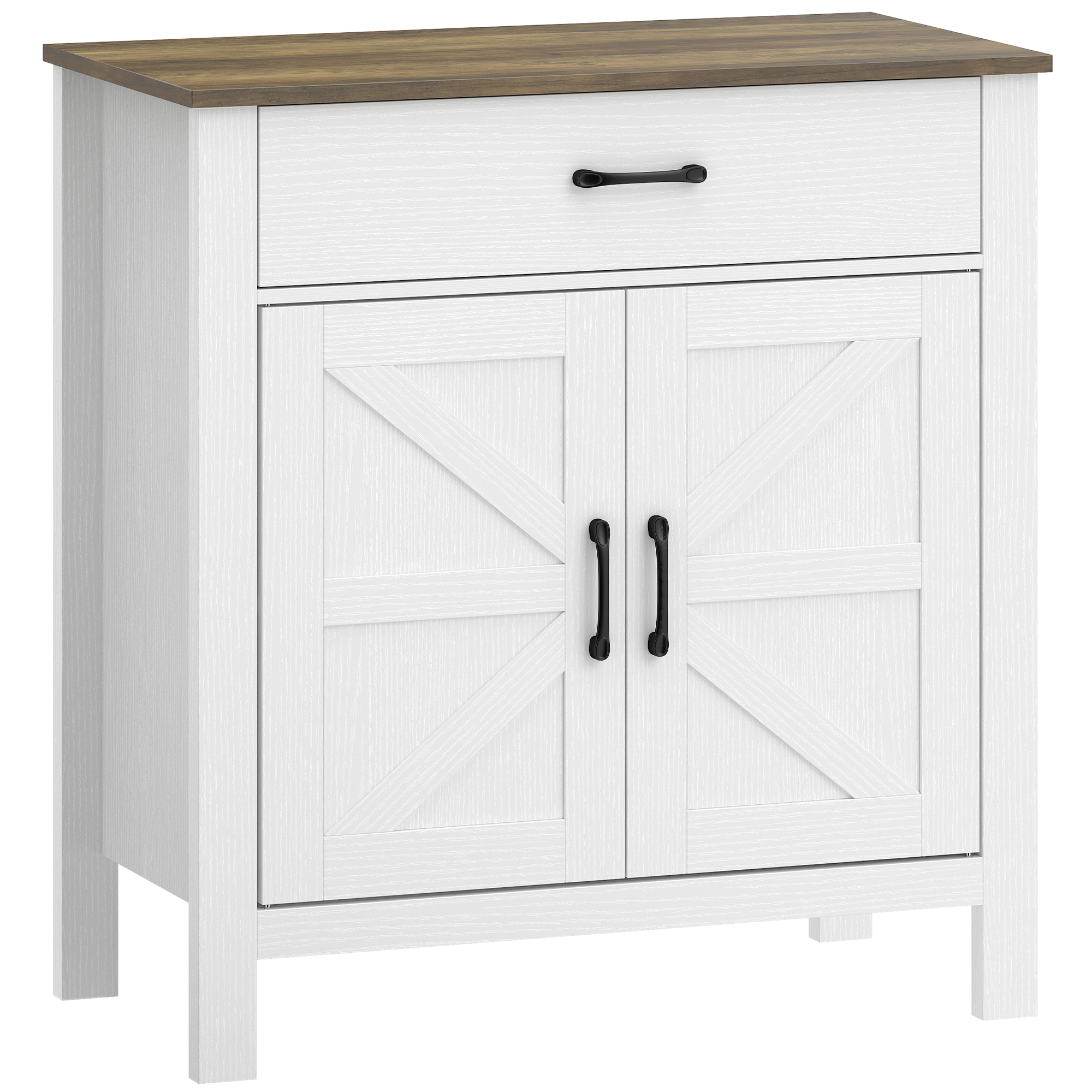 Sideboard Buffet-Schrank, Bauernhaus-Küchenschrank Mit Schiebetüren Und Verstellbarem Regal, Weiß