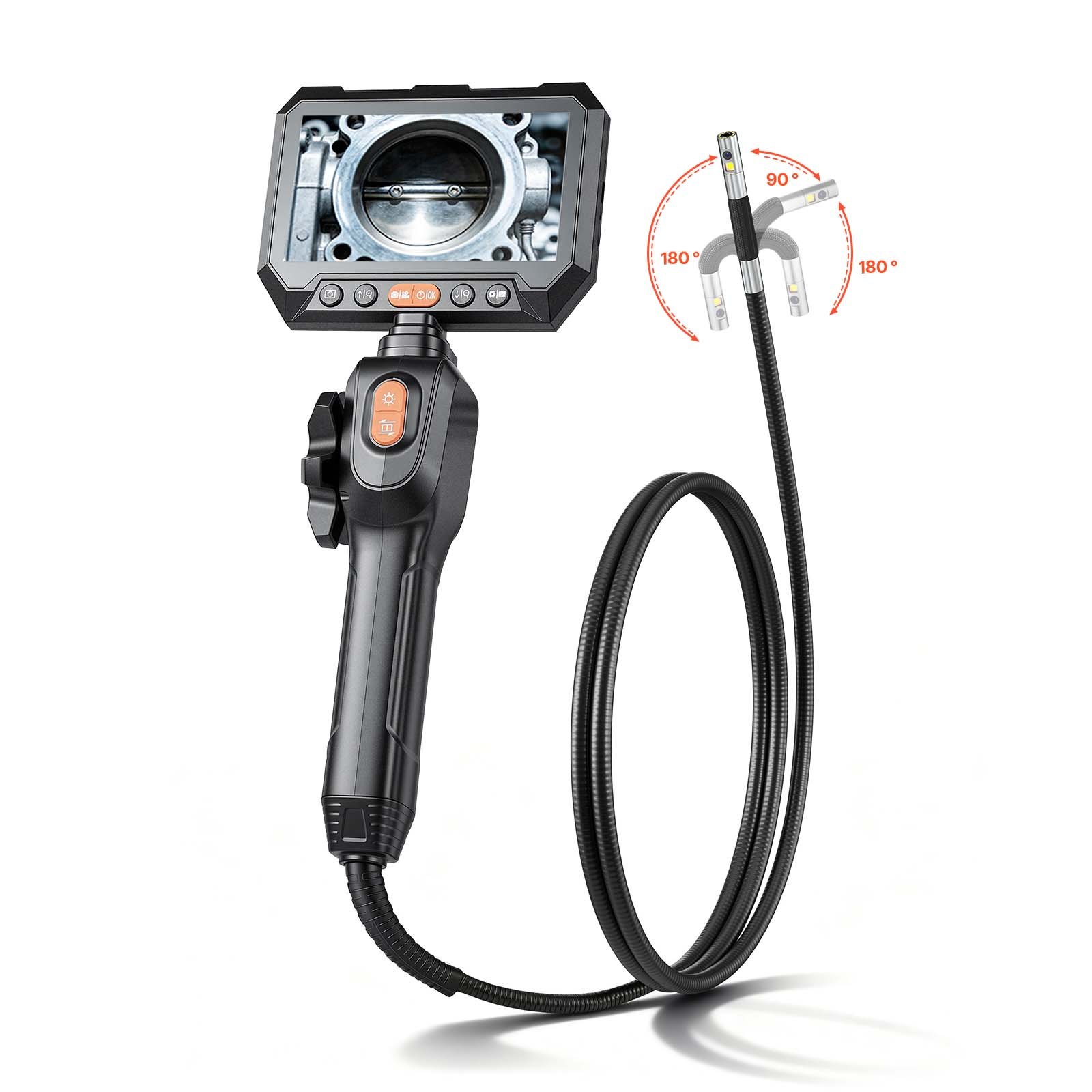 2-Way Dual-Lens Articulating Endoscope With Light, 1080P HD Industrial Borescope Inspection Camera With Articulated Probe, Rigid Snake Scope Cam For Wall Automotive Engine Inspect-4.9FT