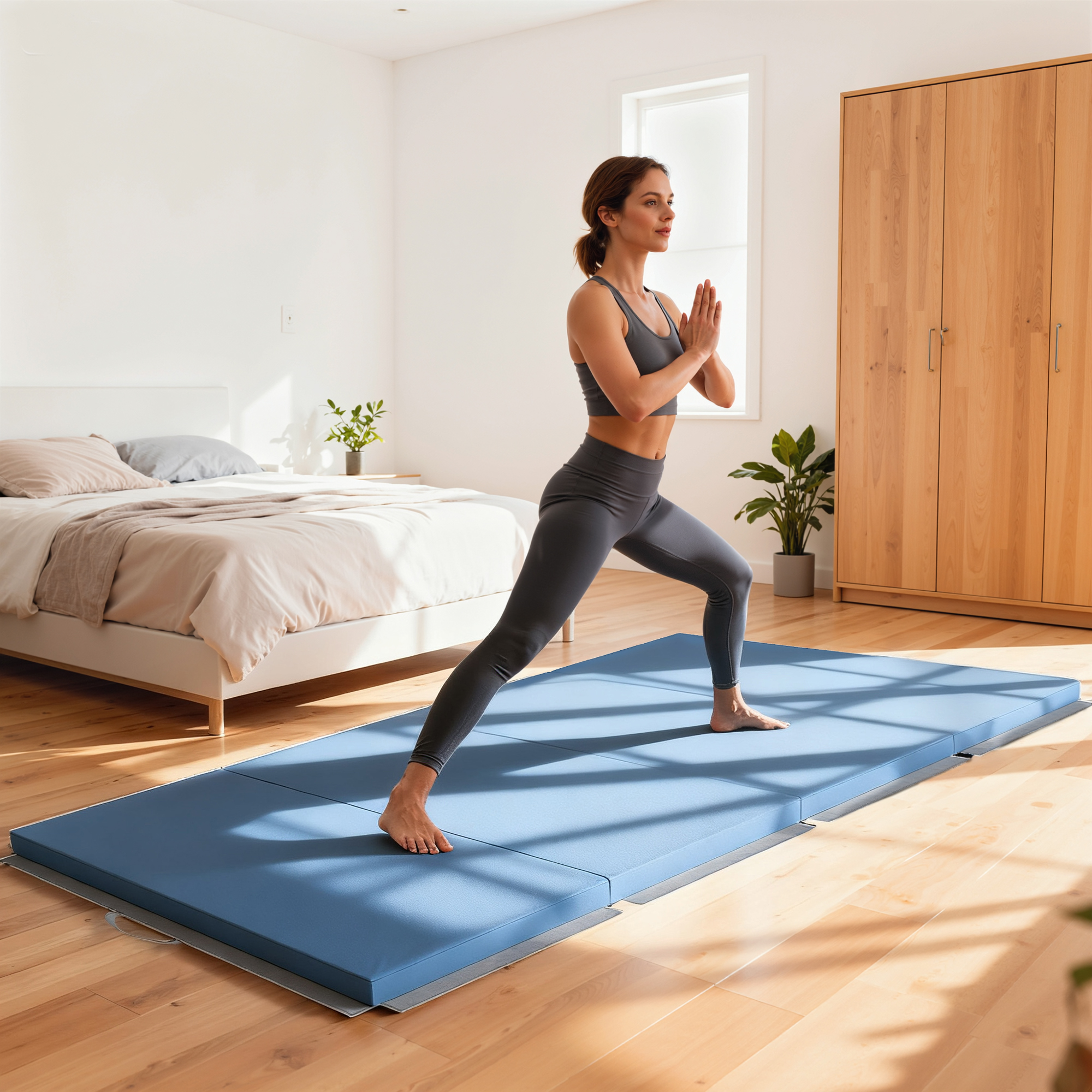 Trainingsmatte, Faltbare Fitnessmatte Sportmatte Mit Griffen Für Yoga, MMA, Fitness, Pilates 240 X 120 X 5 Cm Hellblau