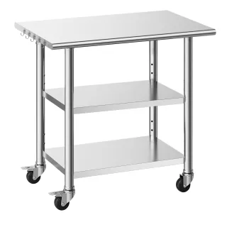 Stainless Steel Work Table, 24x36 Inch Food Prep Table With 2 Shelves And Wheels, Commercial Kitchen Workstation, Metal Heavy Duty Utility Worktable, For Restaurant Home Hotel Gara
