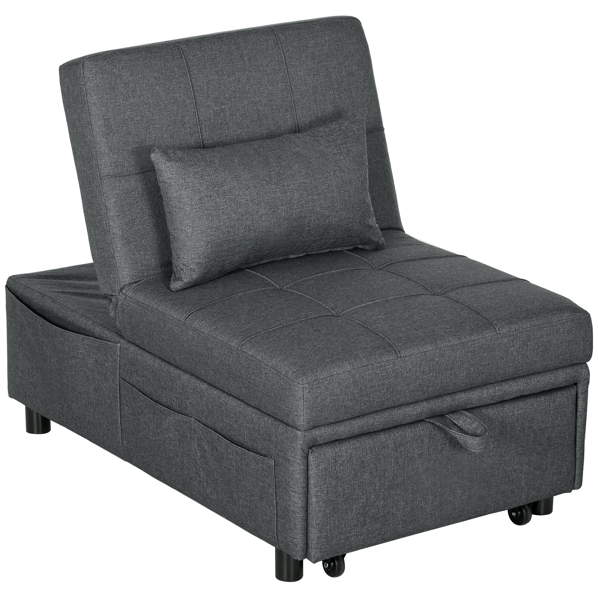 4-in-1 Klappsessel Mit Seitentasche, Gästebett Mit Kissen, Verstellbarer Rückenlehne, Bettsessel Mit Rollen, Blau