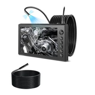 Triple Lens Endoscope With Dual-Cable Setup, Industrial Borescope With Light, 7 HD IPS Spilt-Screen, 8  2 LEDs, 8X Zoom, IP67 Waterproof Snake Camera For Auto, Plumbing 16.4FT  9.8