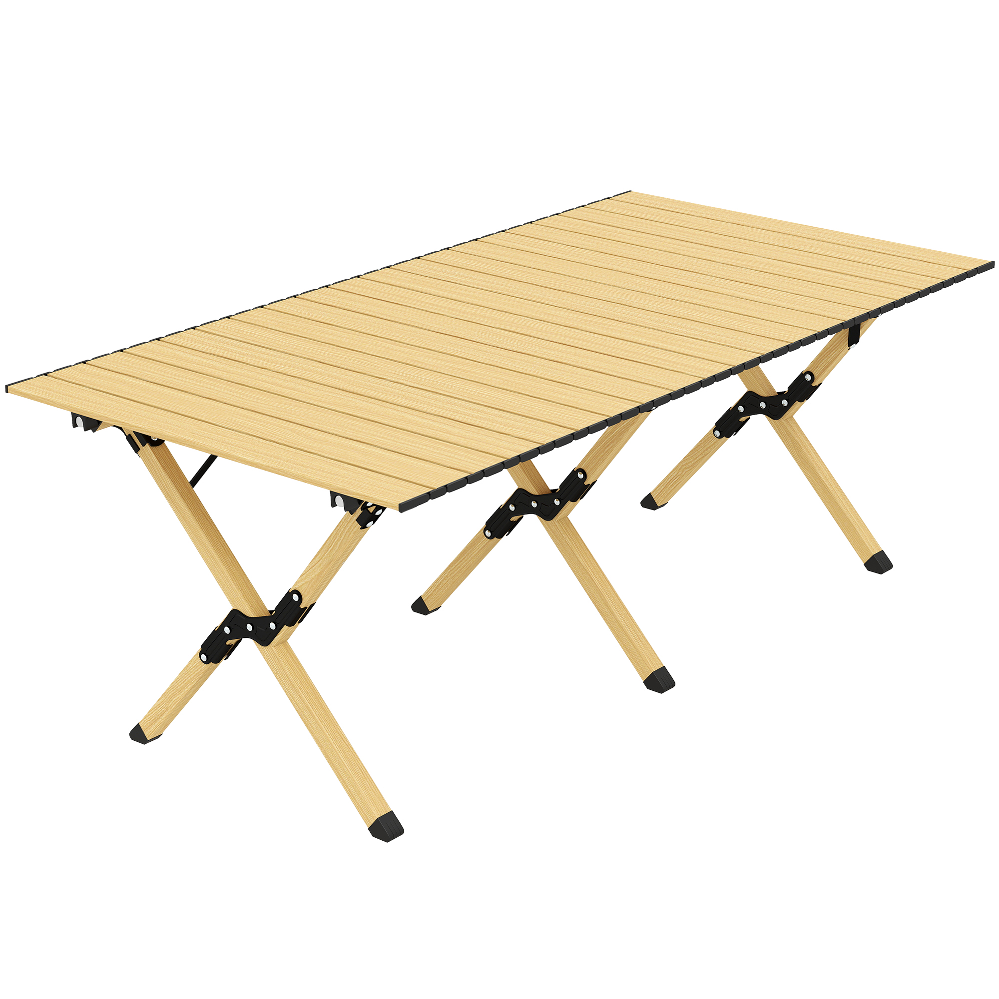 Campingtisch 117 X 60 Cm Aluminium Klapptisch Mit Aufrollbare Tischplatte Holz-Optik Tragetasche Wasserdicht