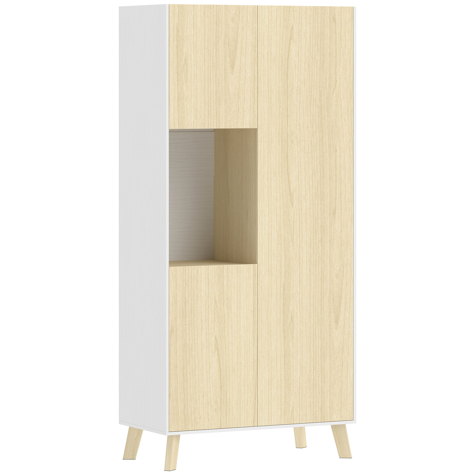 170 Cm Küchenschrank, Moderner Schrank Mit Offenem Fach, Verstellbaren Regalen, Naturholz-Optik