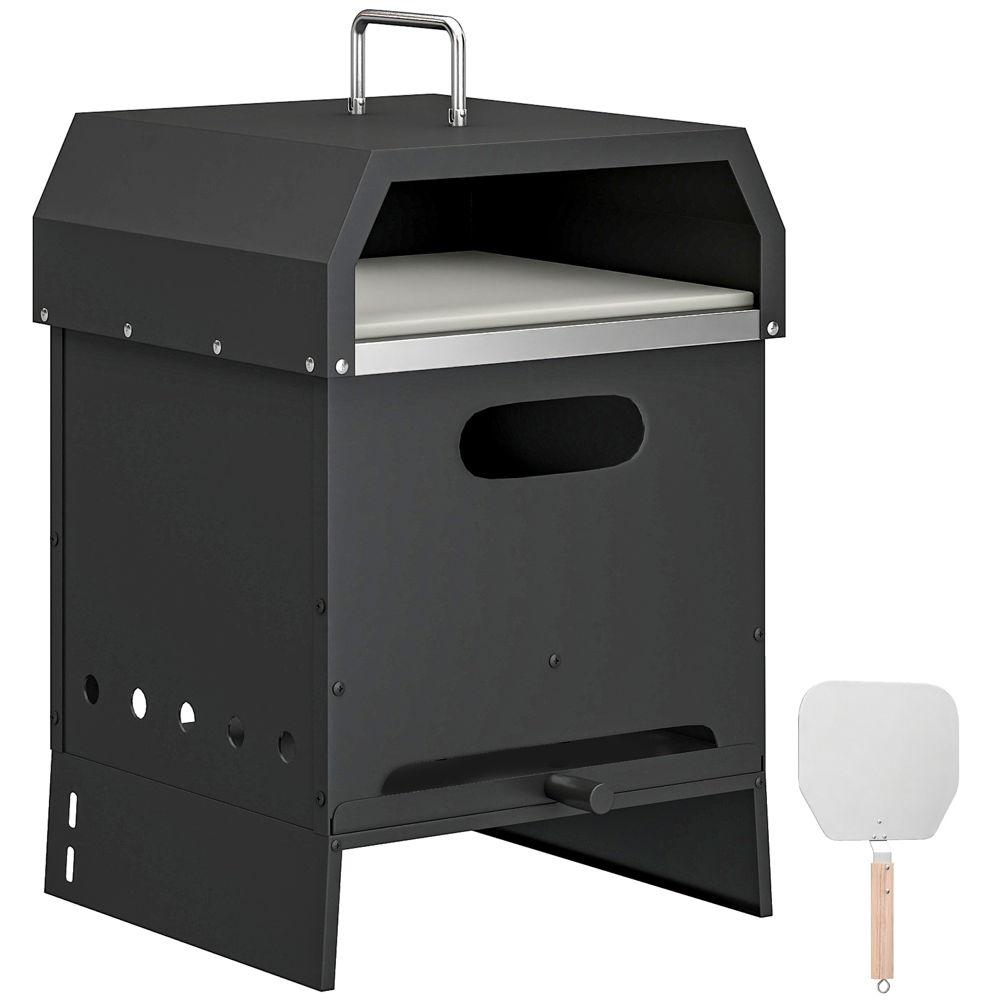 3-in-1 Outdoor Pizzaofen Holzbefeuert Pizza Ofen 2 Ebene Backofen Mit Pizzastein Griffen Pizzaschaufel