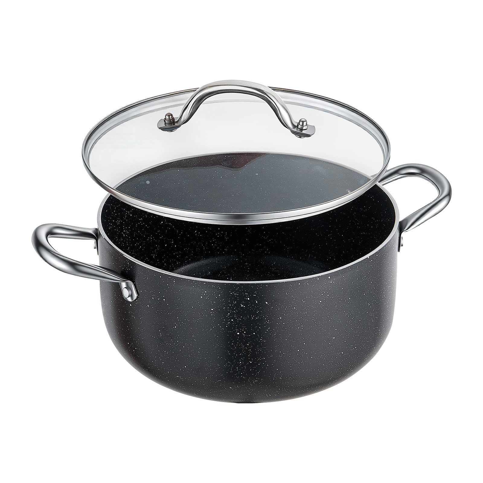 Aluminum Stock Pot, 6-Quart Nonstick Ceramic Coated Pot With Glass Lid, PFOA-Free, PFAS-Free, Compatible With Gas Stoves, Induction Cooktops, Electric Stoves, For Soups, Stews, And Pasta