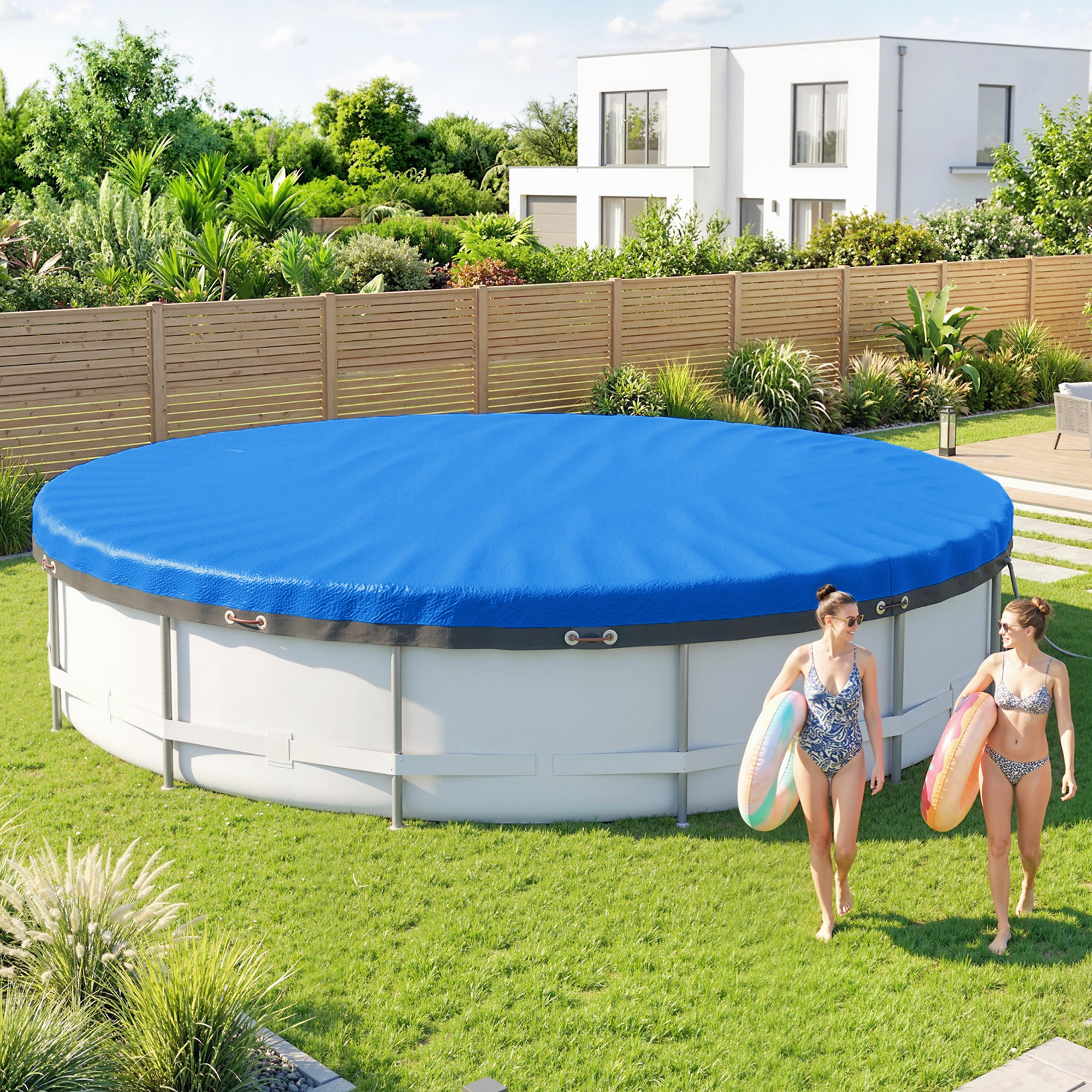 Poolabdeckung Rund Ø 550 Cm Staub- Und Wasserdichte Abdeckplane Mit Sicherungsseil Spanner Für Sommer & Winter, Blau