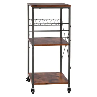 Kitchen Utility Cart, 3 Tier 23.7 In Microwave Stand Coffee Cart, Heavy Duty Storage Rack, Service Trolley On Wheels, Industrial Rolling Work Table With 8 Hooks, For Mini Oven, Toa