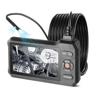 Dual Lens Endoscope With Light, 5 HD IPS Screen Industrial Borescope Camera, 0.22-inch Slim Lens, 8X Zoom, IP67 Waterproof Inspection Snake Camera For Automotive, Plumbing 16.4FT R