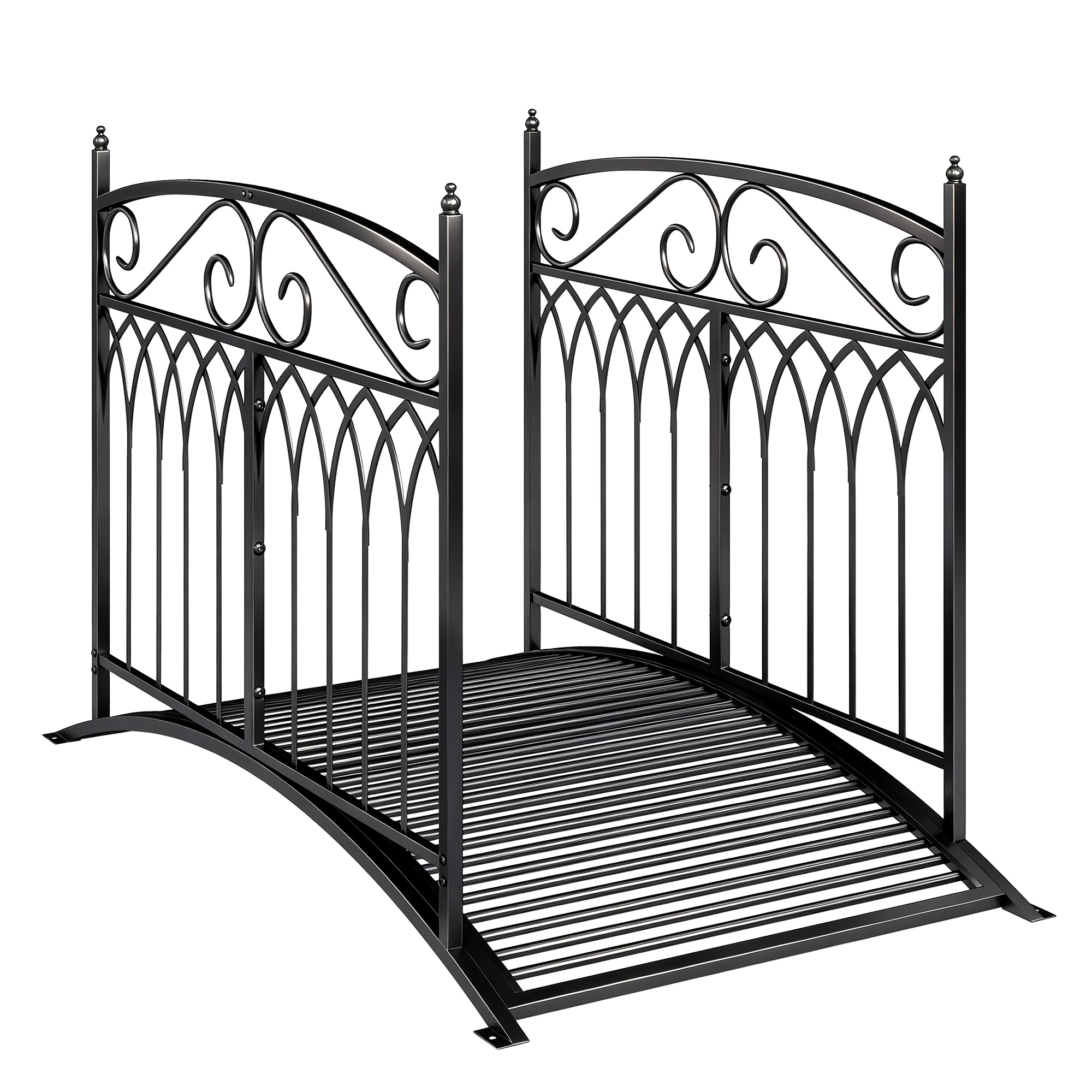Gartenbrücke Aus Metall 135,5 Cm Teichbrücke Mit Sicherheitsgeländern Antik-Optik Rostbeständig Einfache Montage