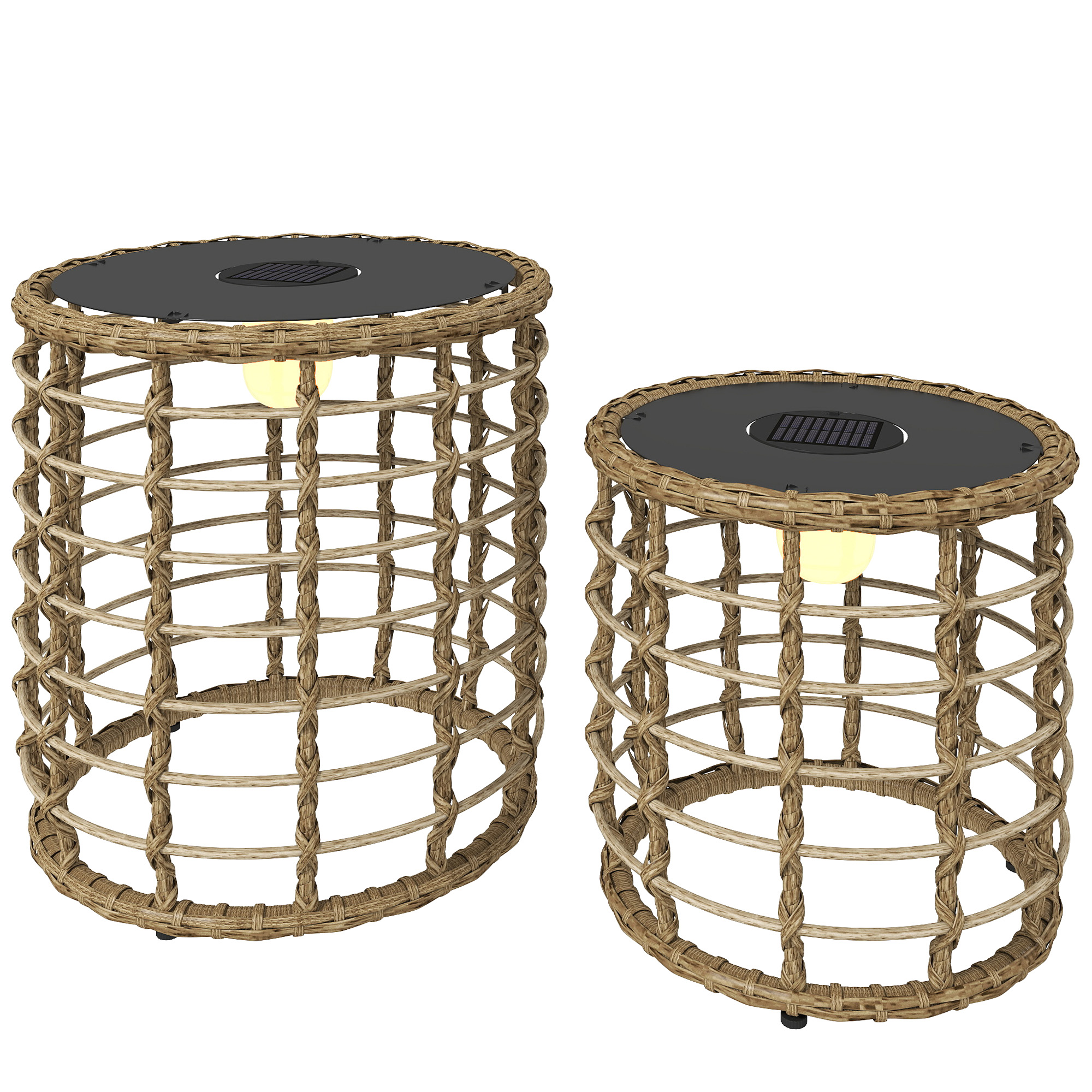 Solar Stehlampe 2er Set Rattan Solarlampen Mit Lichtsensor LED Solarleuchte Im Boho-Stil IP44