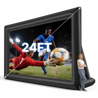 Inflatable Movie Screen, 24 Ft Outdoor Inflatable Projection Screen With Portable Storage Bag, Front/Rear Projection, Easy Set Up, Blow Up Screen For Outdoor Backyard Movie Night, 