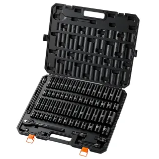 Impact Socket Set, 1/2" Drive, 65-Piece Socket Set, 6 Point Sockets, SAE 3/8" To 1-1/4" And Metric 10-24 Mm, Easy To Identify, With A Sturdy Storage Case, Cr-V Alloy Steel For Vehi