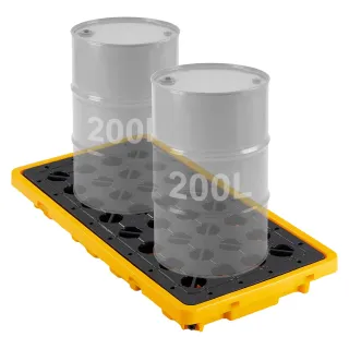 Spill Containment Pallet, 2 Drum Low Profile Spill Containment Modular Platform, 21 Gallon Sump, 4409 Lbs Load Capacity, Heavy-Duty Polyethylene Tray With Drain, 51.8" X 26.8" X 5.