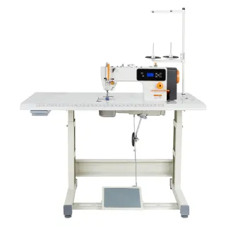 Industrial Sewing Machine, 550W Lockstitch Sewing Machine Set With Servo Motor And Table Stand, Auto Thread Trimmer, 5000 SPM High Speed, Metal Frame, LCD Panel, LED Light, For Cot