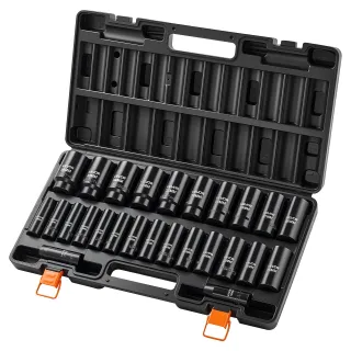 Impact Socket Set, 1/2" Drive, 26-Piece Impact Sockets, 6-Point Sockets, Metric 10-30 Mm, 32-36 Mm, Easy To Identify, With A Sturdy Storage Case, Cr-V Alloy Steel Structure, For Ve