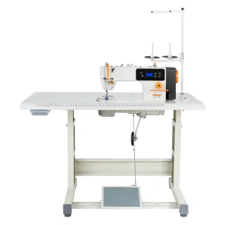 Industrial Sewing Machine, 550W Lockstitch Sewing Machine Set With Servo Motor And Table Stand, 5000 SPM High Speed, Metal Frame, LCD Panel, LED Light, For Cotton, Wool, Denim, Lea