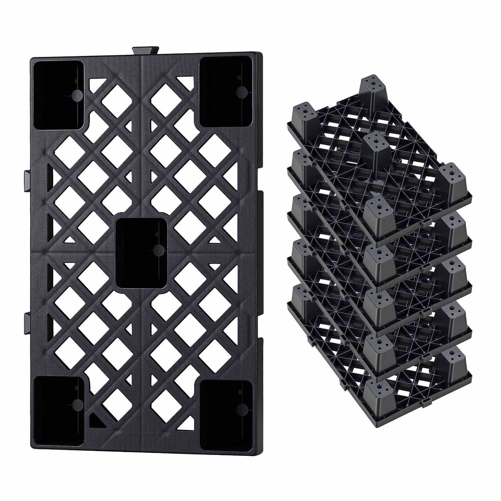 Plastic Pallets, 6 Pcs Plastic Pallets For Basement Storage, Nestable Lightweight Waterproof Storage Pad With Breathable Grid For Indoor Outdoor Supermarket Warehouse, 19.7" X 12" X 3.9", Black