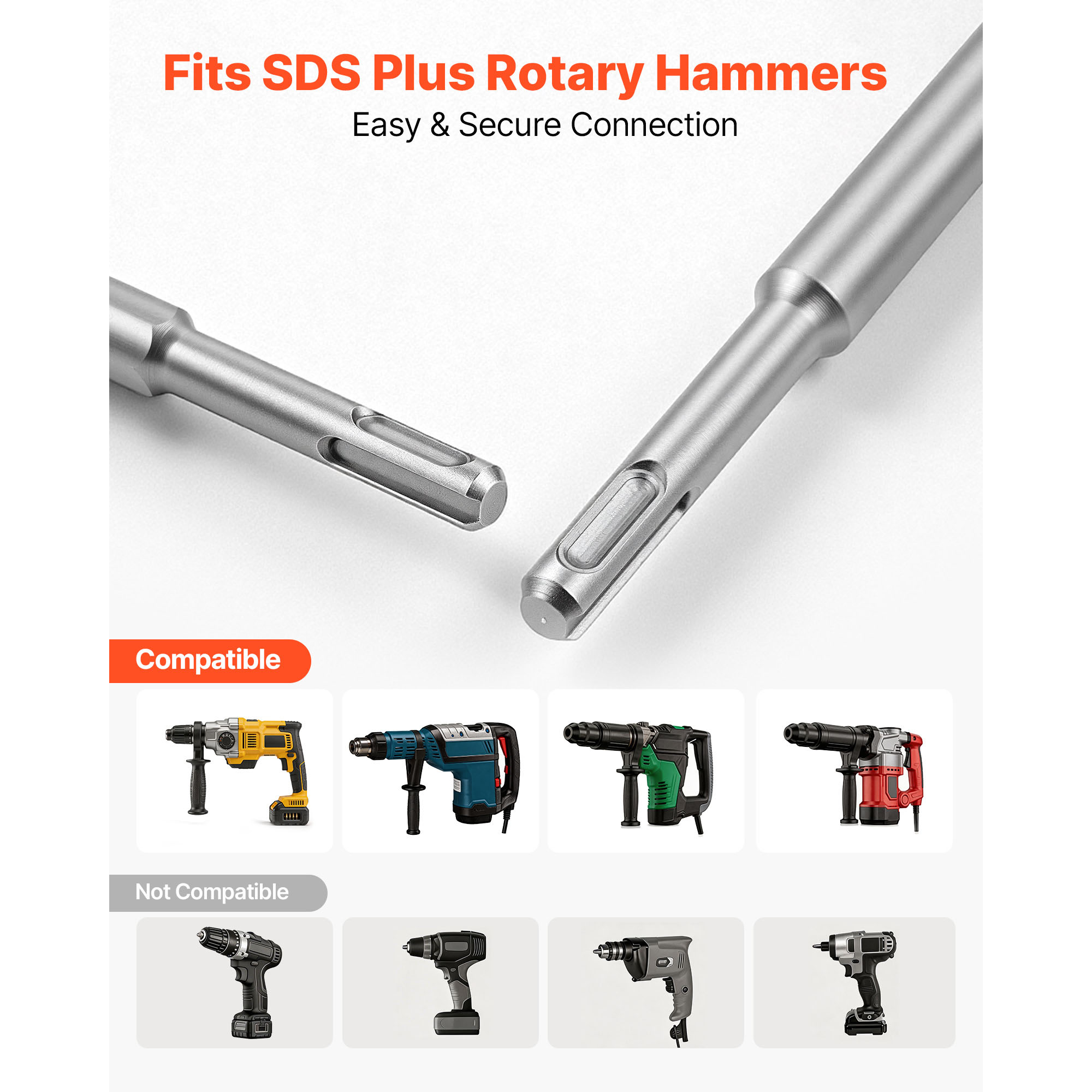 SDS Plus Chisel Set, 4 Pcs SDS Plus Rotary Hammer Drill Attachments, Includes Point, Flat, & Angled Spade Chisels, Heat Treated 40Cr Alloy Steel, Sharp Edge For Demolition, Concrete And Brick 2