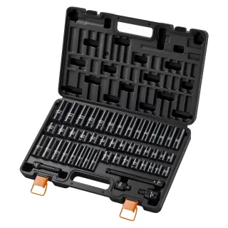 Impact Socket Set, 3/8" Drive, 48-Piece Socket Set, 6-Point Sockets, SAE 5/16"-3/4" And Metric 8-19 Mm, 21-22 Mm, Easy To Identify, Cr-V Alloy Steel, Extension Bar, Adapter And Sto