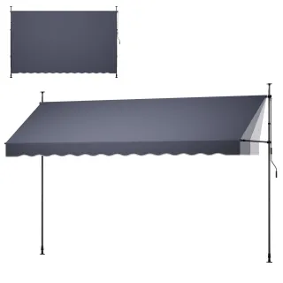 Manual Retractable Awning, 157" Outdoor Retractable Patio Awning Sunshade Shelter, Height Adjustable Patio Door Window Canopy With Manual Crank Handle For Backyard, Garden, Balcony