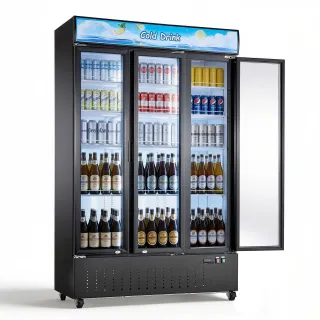 Commercial Merchandiser Refrigerator, 26.8 Cu.Ft / 760L Upright Beverage Cooler, 3 Glass Door Display Refrigerator With Customizable Lightbox, 12 Adjustable Shelves, Soft LED Light