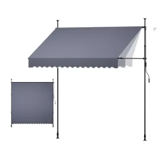 Manual Retractable Awning, 98" Outdoor Retractable Patio Awning Sunshade Shelter, Height Adjustable Patio Door Window Canopy With Manual Crank Handle For Backyard, Garden, Balcony,