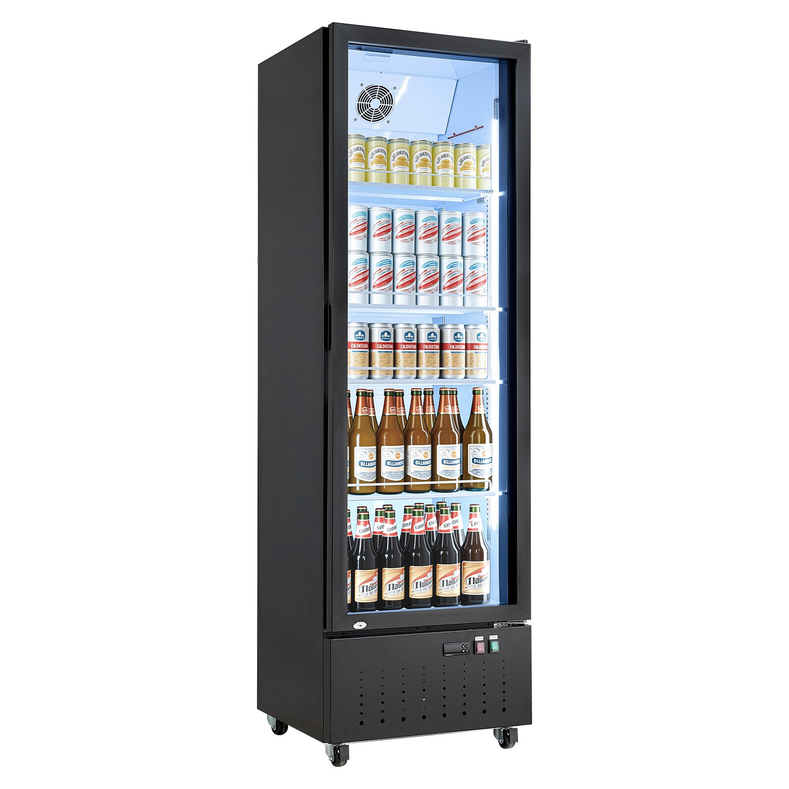 Commercial Merchandiser Refrigerator, 12.7 Cu.Ft / 360 L Glass Door Display Refrigerator, Upright Beverage Cooler Fridge With 4 Adjustable Shelves, Soft LED Light & Casters For Homes Shops Bars