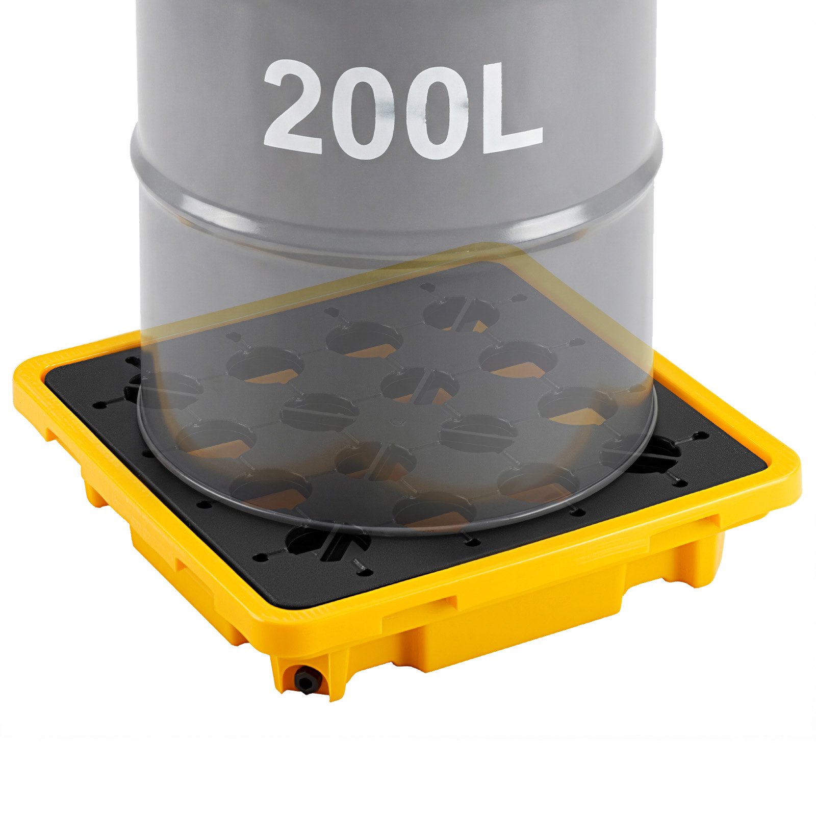 Spill Containment Pallet, 1 Drum Low Profile Spill Containment Modular Platform, 11.4 Gallon Sump, 1543 Lbs Load Capacity, Heavy-Duty Polyethylene Tray With Drain, 26.4" X 26.6" X 5.9", Yellow