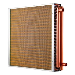 Water To Air Heat Exchanger, 22 X 22 In Finned Tube HVAC Heat Exchanger Coil With Copper Tubes & Aluminum Fins, 190K BTU Output For Outdoor Wood Furnace, Hydronic Heating & Cooling
