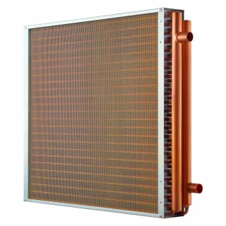 Water To Air Heat Exchanger, 24 X 24 In Finned Tube HVAC Heat Exchanger Coil With Copper Tubes & Aluminum Fins, 225K BTU Output For Outdoor Wood Furnace, Hydronic Heating & Cooling