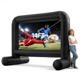 Inflatable Movie Screen, 14 Ft Outdoor Inflatable Projection Screen With Portable Storage Bag, Front/Rear Projection, Easy Set Up, Blow Up Screen For Outdoor Backyard Movie Night, 