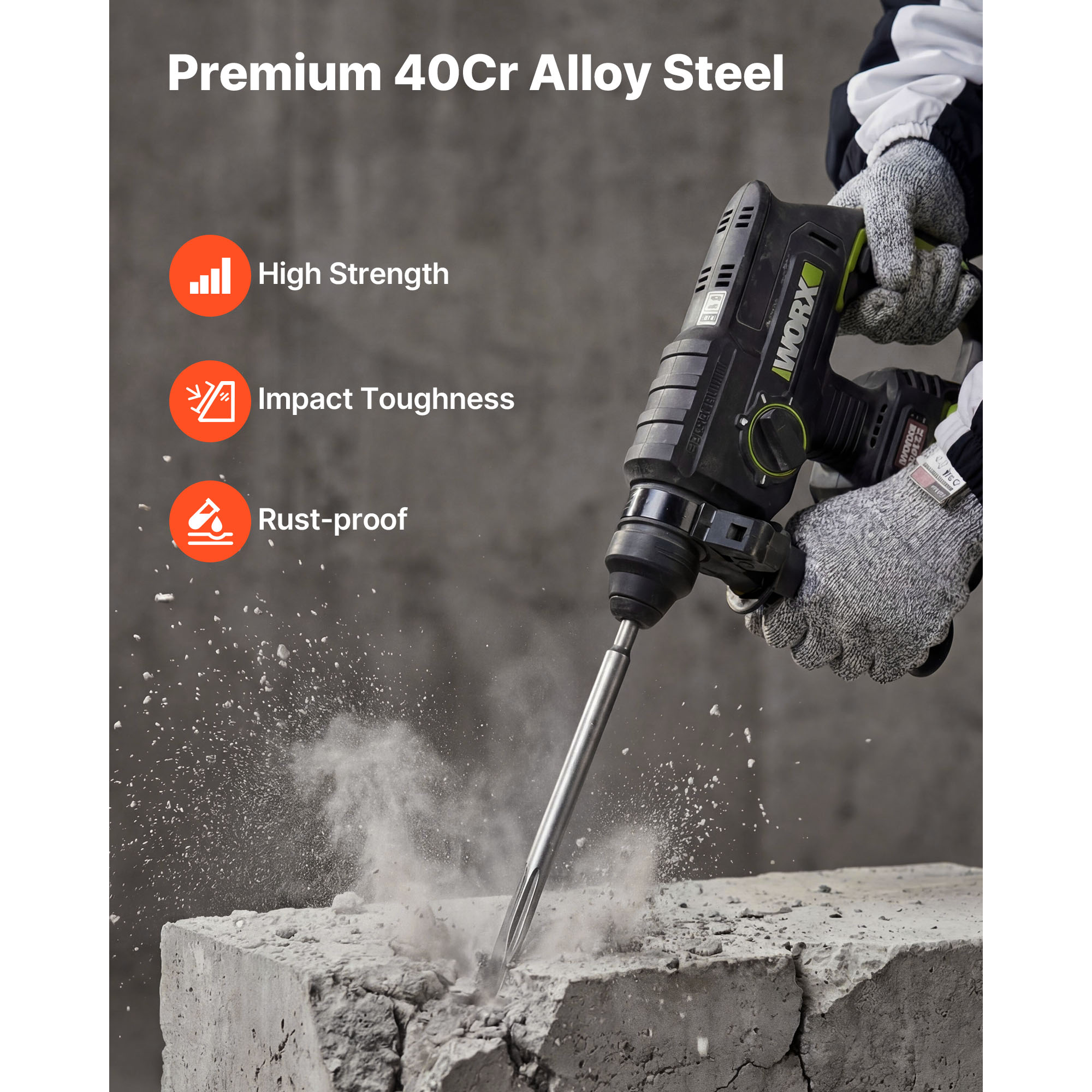 SDS Plus Chisel Set, 3 Pcs SDS Plus Rotary Hammer Drill Attachments, Includes Point, Flat, & Angled Spade Chisels,… - 5