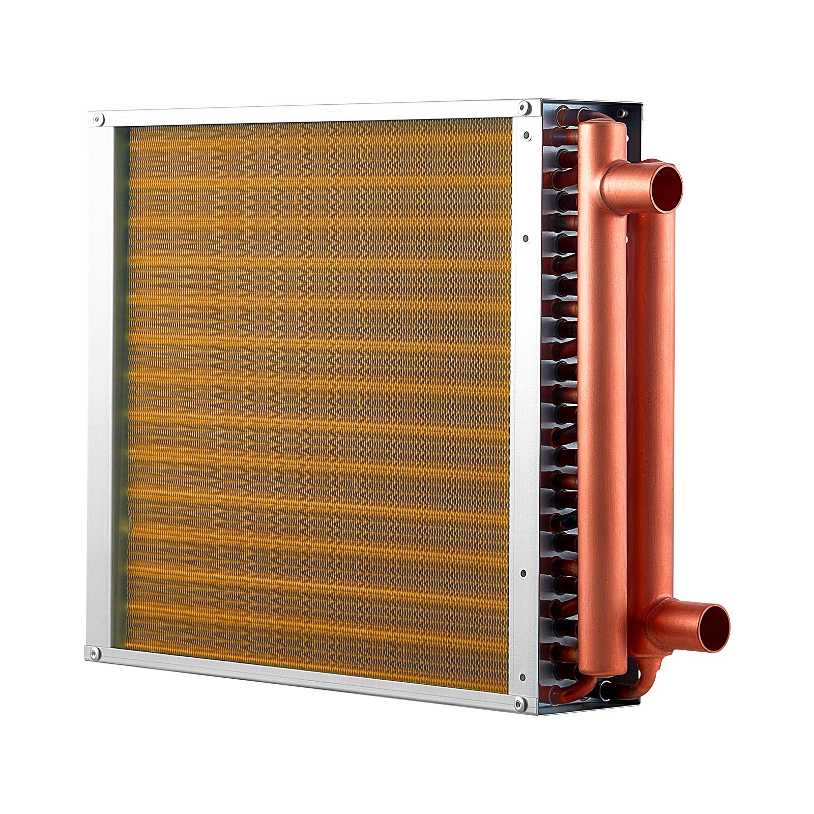 Water To Air Heat Exchanger, 14 X 14 In Finned Tube HVAC Heat Exchanger Coil With Copper Tubes & Aluminum Fins, 65K BTU Output For Outdoor Wood Furnace, Hydronic Heating & Cooling Systems
