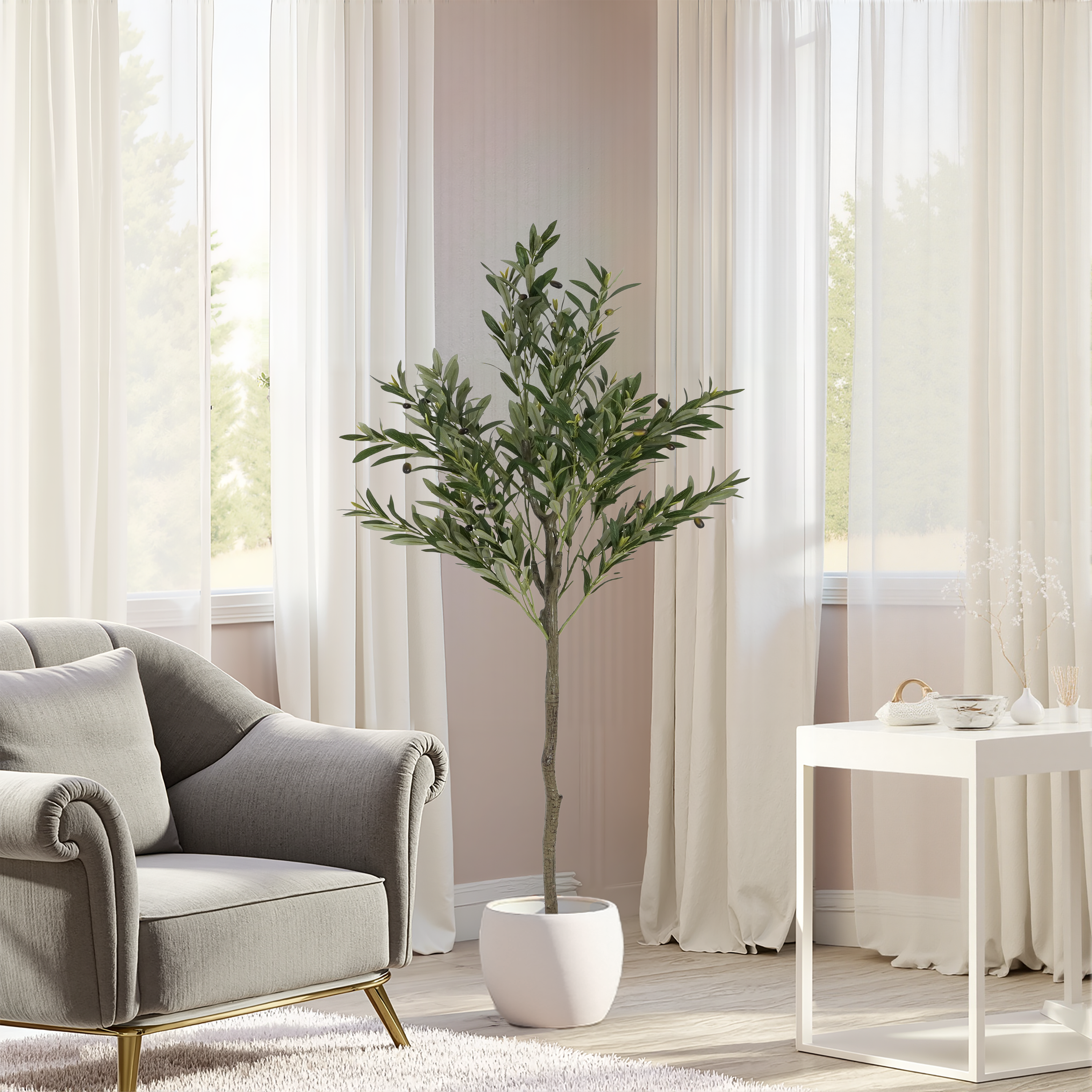 66 Artificial Olive Tree With Black Plastic Pot view 4
