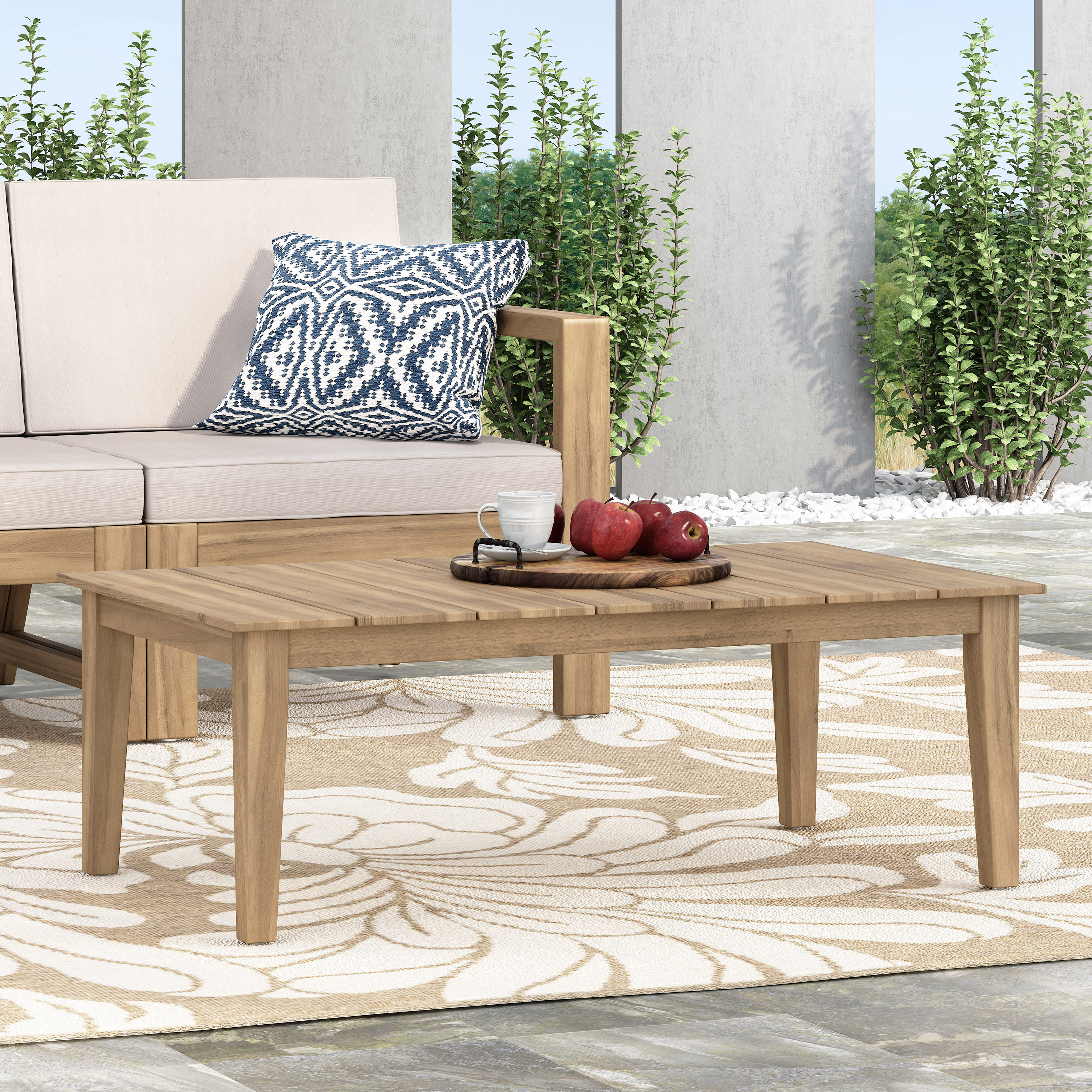 Acacia Wood Outdoor Coffee Table, Light Brown, 14 H X 23.5 W
