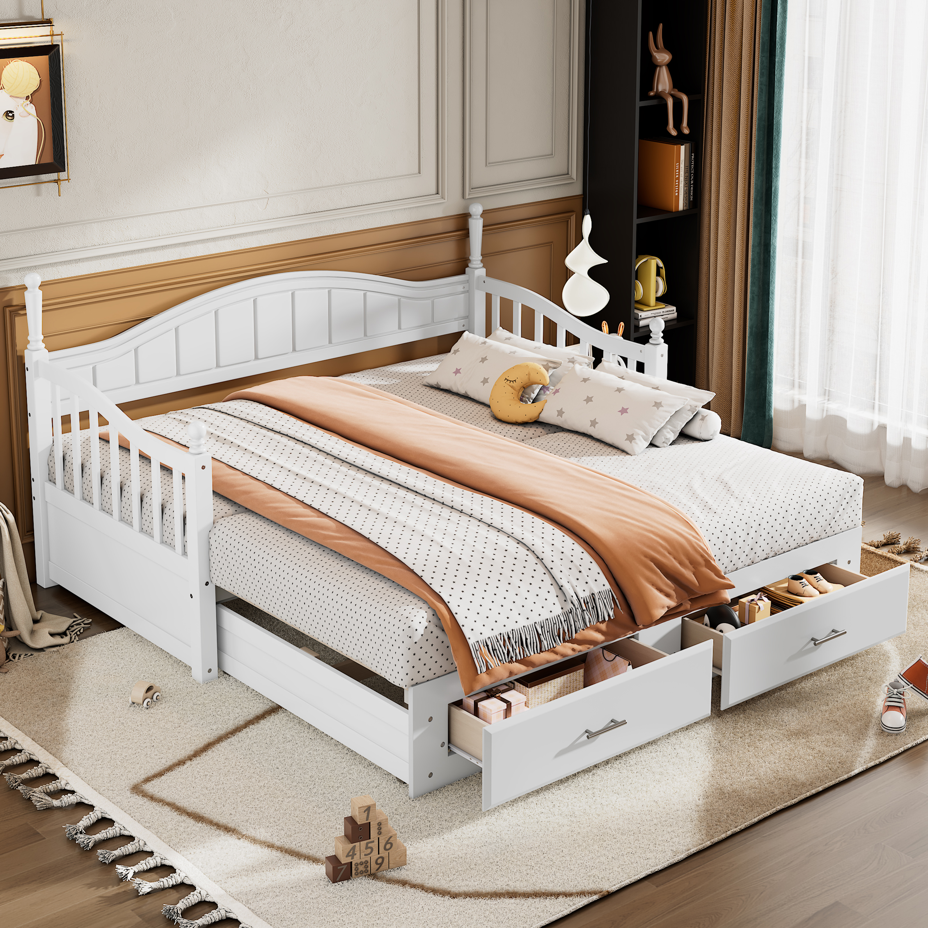 Wooden Twin Size Daybed With Twin Size Trundle, Extendable