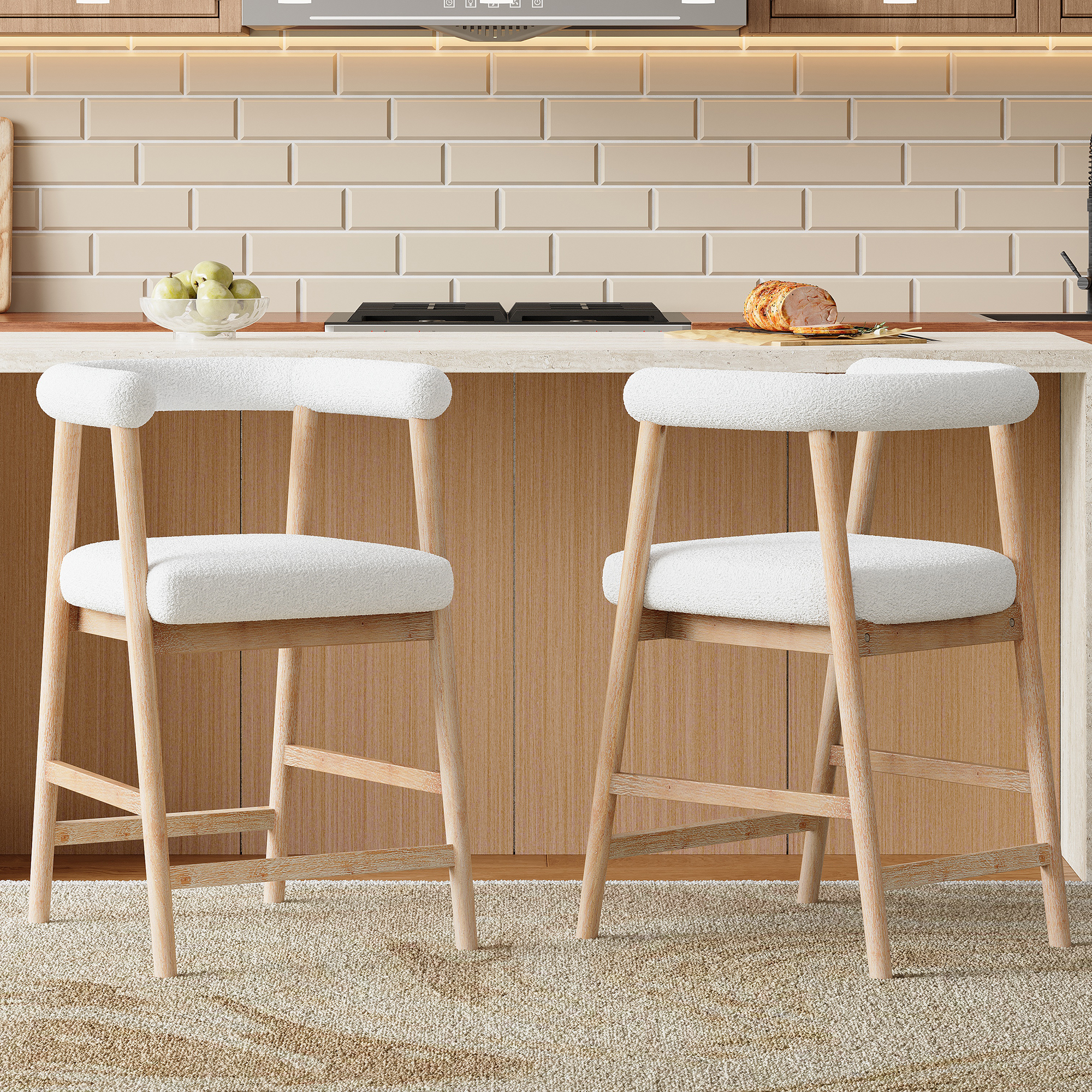 25 Seat Height Bar Stools With Back, Comfortable Counter Stools For Kitchen Island Dining Room, Set Of 2