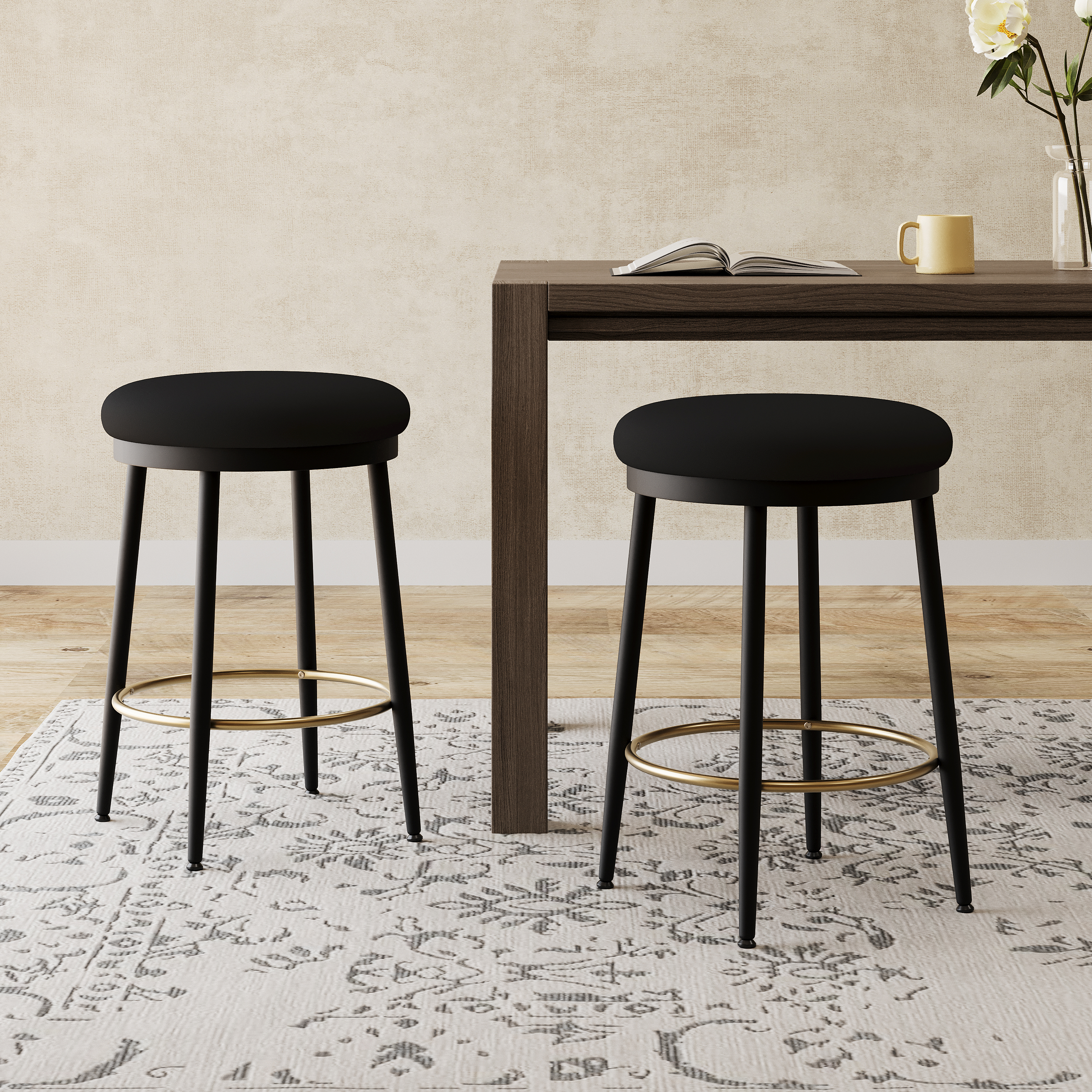24.75 Modern Counter Stools Set Of 2,Black Counter Stools With Iron Frame,Sponge Cushion,Footrest,suitable For Kitchen Bedroom Dining Room