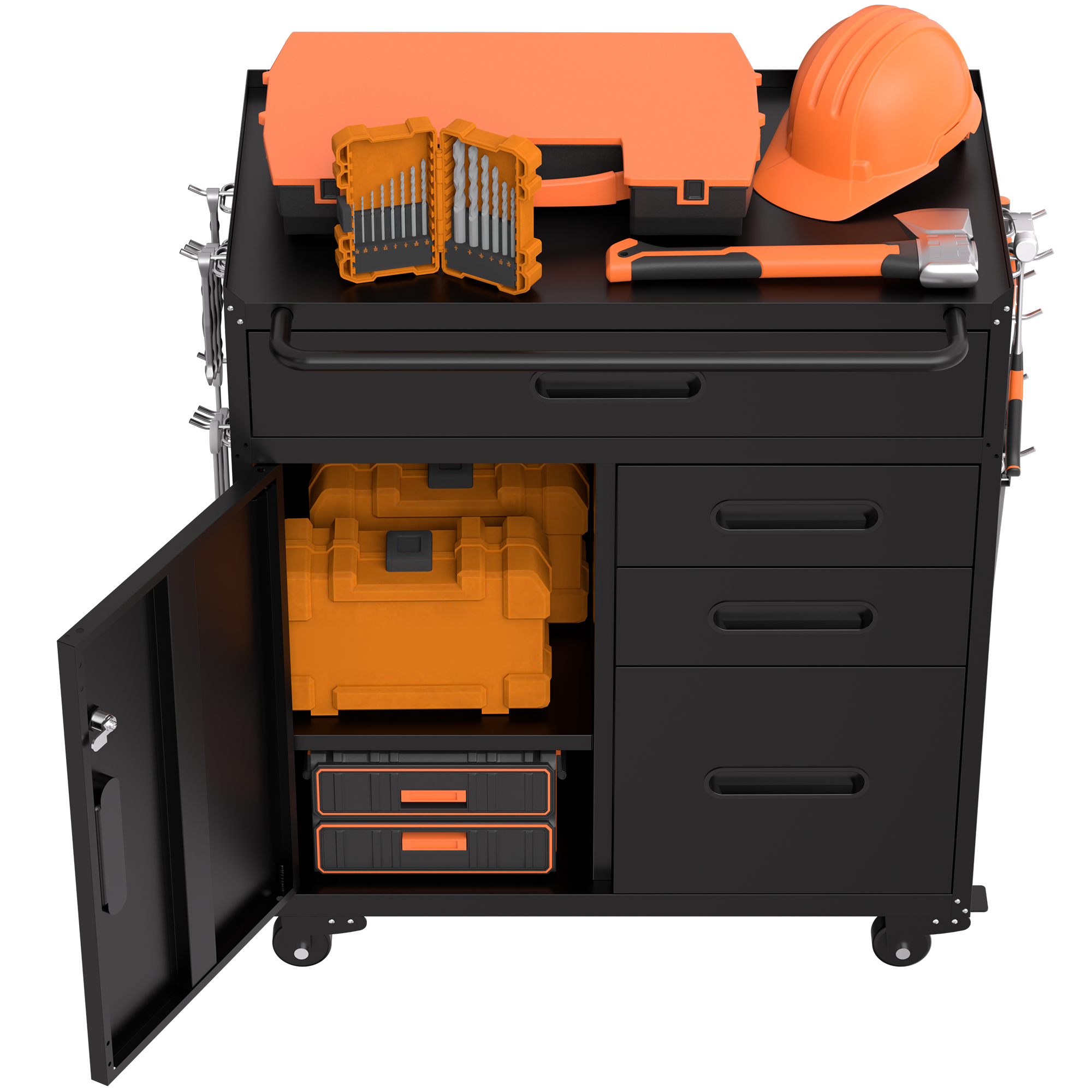 34.3 Mobile Tool Storage Cabinet - Garage Organizer With Lockable Compartment & 4 Drawers, Rolling Steel Chest For Workshop And Home Garage detail